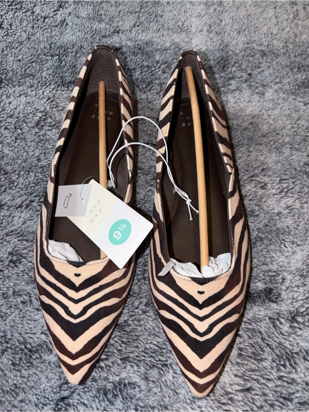 a new day Pointed Zebra-Pattern Flats in Blush and Black